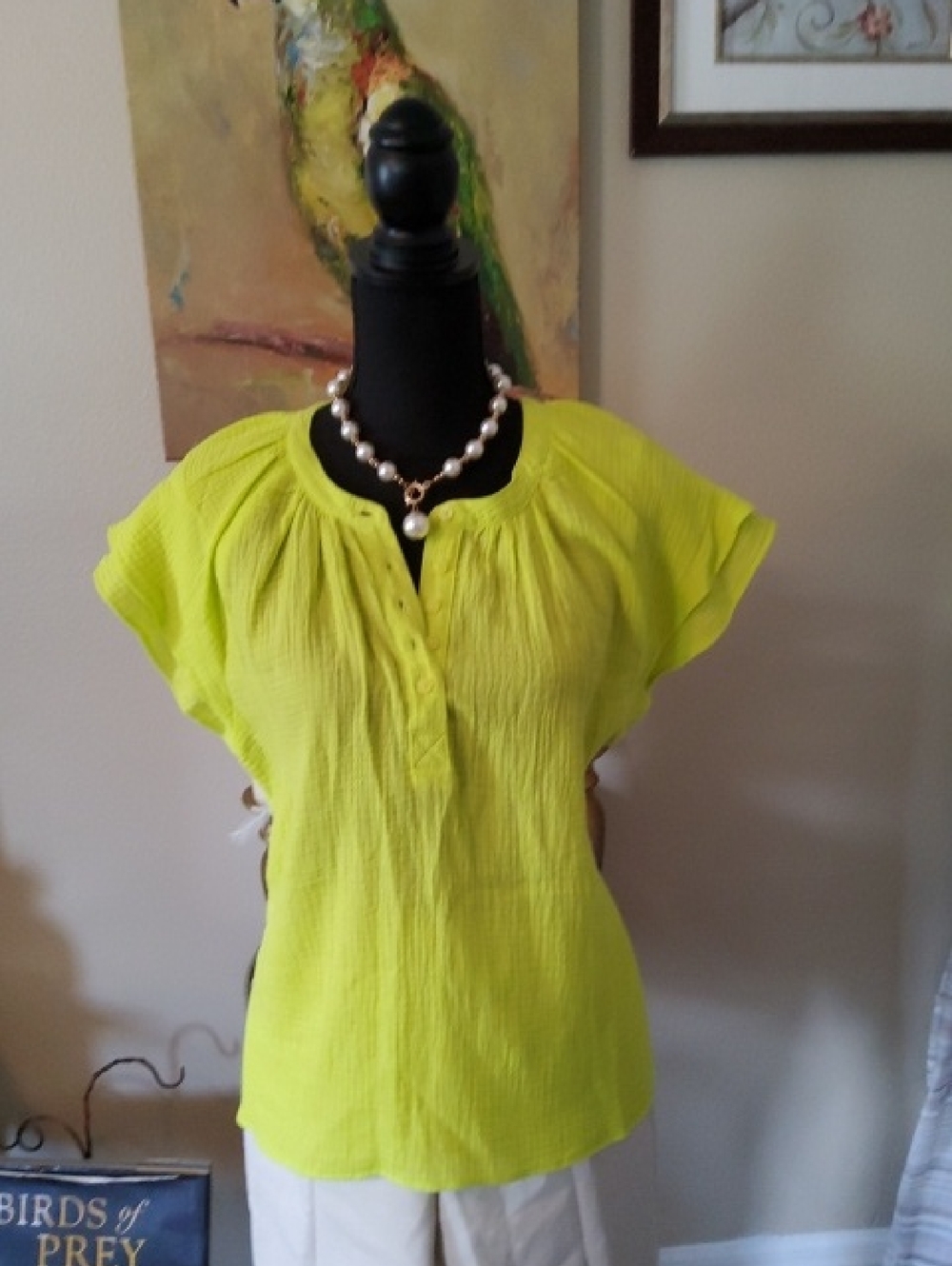 Calvin Klein Neon Lime Short-Sleeve Peasant Blouse